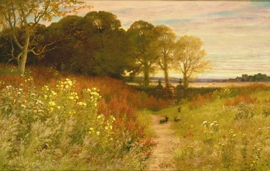 Landskab med vilde blomster og kaniner