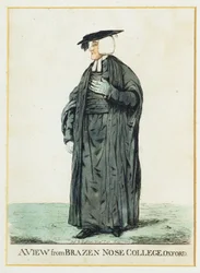 En udsigt fra Brazen Nose College, Oxford (håndfarvet radering)