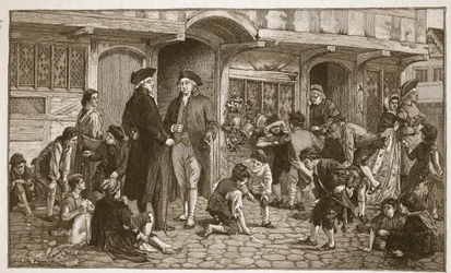 Oprindelsen af søndagsskoler: Hare Lane, Gloucester, 1780, illustration fra 