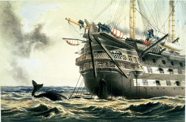 HMS Agamemnon lægger det oprindelige Atlanterhavskabel, fra 