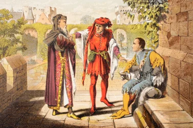 Warwick taler i Kong Henrik VI, 2. akt, 2. scene, "Be we the first that shall salute our rightful sovereign", fra "The Illustrated Library Shakespeare", udgivet i London 1890 (farvelitografi).