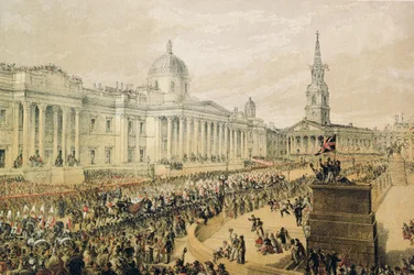 Edward prins af Wales og prinsesse Alexandras bryllupsoptog på Trafalgar Square