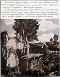 Tristan nær den døde drage - i "" Le Roman de Tristan et Iseult"" af Bédier ill. af Robert Engels, red. of Art, Paris