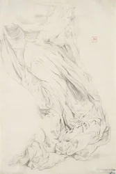 Undersøgelse af draperi for Moods to Music vægmaleri, 1893-95 (grafit med gul blyant på cremepapir)
