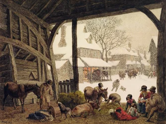 A Village Snow Scene, 1819 (wc, kropsfarve, skraber ud over grafit)
