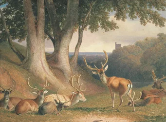 Landskab med hjorte, ca. 1800 (blyant og akvarel på papir)