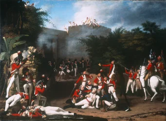 Oberst Moorehouses død ved stormen på Pettah-porten i Bangalore den 7. marts 1791, 1793