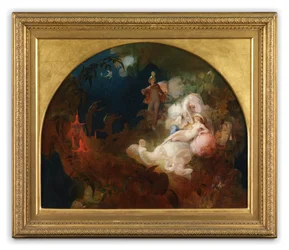 Der sover Titania (olie på panel)