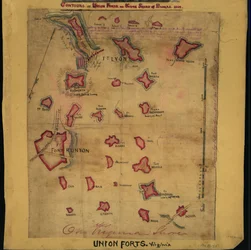 Konturer af Unionens forter på sydsiden af Potomac, 1862 (kort). LOC gvhs01.vhs00242