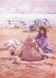 Bygning af sandslottet (farve litho)