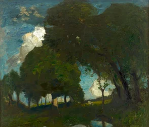 Woodland af Moonlight (olie på lærred)