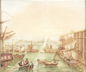 Seaham Harbour (akvarel, bodycolour, blyant og blæk på papir)