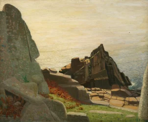 Below Carn Barges (klipper under Lamorna) (olie på lærred)