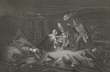 The Battle Field of the Alma, the Night after the Battle, indgraveret af D.J. Pund