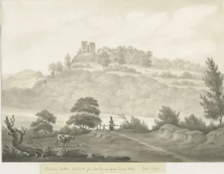 Dudley Castle: sepia tegning