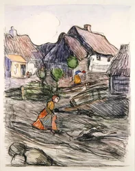 Goose Girl, Polen (gouache og kul på papir)