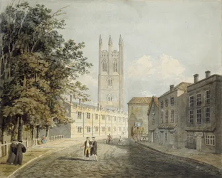 Magdalen College og den østlige ende af High Street, Oxford, 1795 (akvarel over tegninger i grafit)