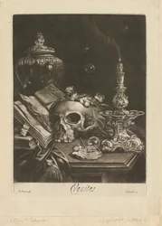 Vanitas Still Life, ca. 1685-88 (mezzotint med burin arbejde)