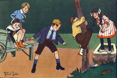 En kat aborre. Indgravering i "" Hvad spiller vi? “” af E. Weber med akvareltegninger af Robert Salles (1871-1929). Librairie Garnier Freres, Paris