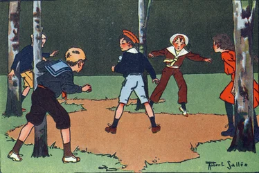 Fire hjørner. Indgravering i "" Hvad spiller vi? “” af E. Weber med akvareltegninger af Robert Salles (1871-1929). Librairie Garnier Freres, Paris