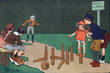 Bowlingbanen. Indgravering i "" Hvad spiller vi? “” af E. Weber med akvareltegninger af Robert Salles (1871-1929). Librairie Garnier Freres, Paris