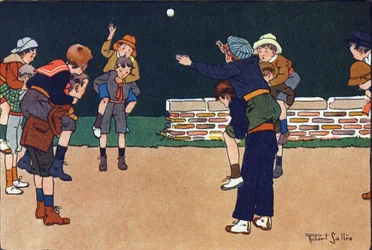 Cavaliere-kuglen. Indgravering i "" Hvad spiller vi? “” af E. Weber med akvareltegninger af Robert Salles (1871-1929). Librairie Garnier Freres, Paris