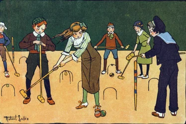 Kroketten. Indgravering i "" Hvad spiller vi? “” af E. Weber med akvareltegninger af Robert Salles (1871-1929). Librairie Garnier Freres, Paris