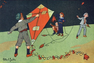 Den flyvende drage. Indgravering i "" Hvad spiller vi? “” af E. Weber med akvareltegninger af Robert Salles (1871-1929). Librairie Garnier Freres, Paris