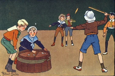 Oselletterne og kvinetten. Indgravering i "" Hvad spiller vi? “” af E. Weber med akvareltegninger af Robert Salles (1871-1929). Librairie Garnier Freres, Paris