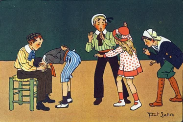Den varme hånd. Indgravering i "" Hvad spiller vi? “” af E. Weber med akvareltegninger af Robert Salles (1871-1929). Librairie Garnier Freres, Paris