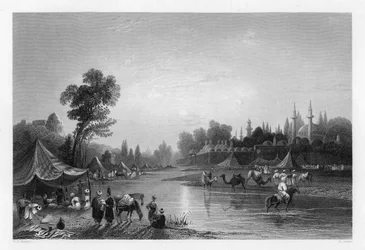 Barrada-floden, det gamle Pharpar, Damaskus, Syrien, 1841.