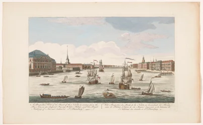 Udsigt over Neva-floden i Sankt Petersborg, set nedstrøms Et perspektivbillede af bredden af ​​Neva, når du kommer ned ad floden (...) (titel på objektet)
