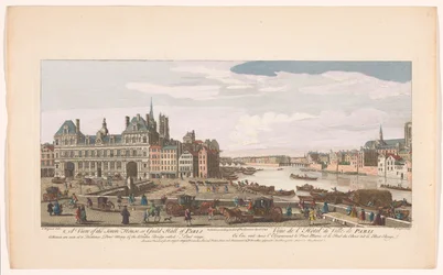 Udsigt over rådhuset og floden Seinen i Paris Udsigt over byhuset eller laugshallen i Paris (...) (titel på objektet) Paris (serietitel)