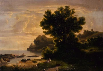 Landskab med familie ved søen, 1858.