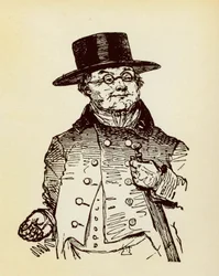 Portræt af Sir Pickwick, helten i romanen "Sir Pickwicks eventyr" af Charles Dickens (1812-1870)
