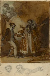 Stephano, Trinculo og Caliban med Prosperos magiske garderobe