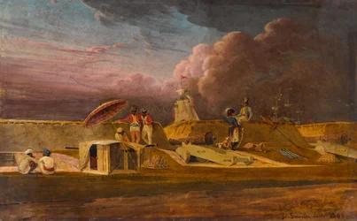 Jumna-kanalen nær Meerut med soldater og fæstningsværker