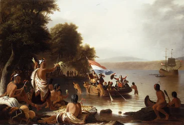 Landing af Henry Hudson, 1608 ved Verplanck Point, nær Peekskill, New York,