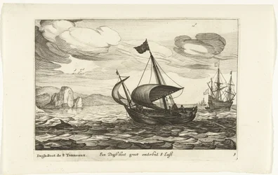 Dogger af hundestøvle Een Dogh-boot groot om 8 Last / Dogh-Boot de 8 Tonneaux (titel på objekt) Hollandse scheepstypen, 1627 (serietitel) Forskellige skibe Don ton se sert dans les Unies Provinces / Ikoner af forskellige hollandske skibe, hvis brug er maxi