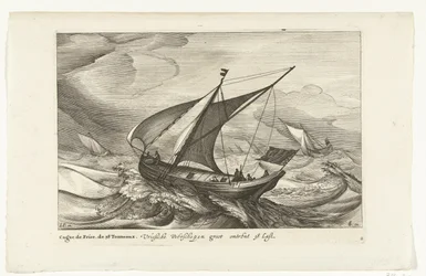 Frisiske færger Vriesche færgeskibe store omkring 38 Last / Cague de Frise. The 38 Tonneaux (titel på objekt) Hollandske skibstyper, 1627 (serietitel) Diverse Navires Don to se sert dans les Provinces Unies / Icones Variarum Navium Hollandicarum