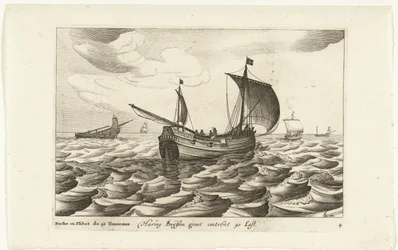 Haringbuizen Haring Buyssen groot omkring 40 Last / Buche ou Flibot de 40 Tonneaux (titel på objekt) Hollandse scheepstypen, 1627 (serietitel) Forskellige skibe Don ton se sert dans les Unies Provinces / Ikoner af forskellige hollandske skibe, hvis brug
