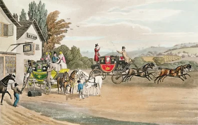 En London Mail and Stage Coach (farvet akvatint)