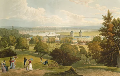 En udsigt over London taget fra Greenwich Park, pub. 1820 af Colnaghi und Co. (akvatint)