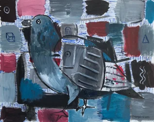 Pigeon Tales, ca. 2022 (akryl på papir)
