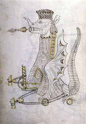 Krigskunst: undersøgelse af militærmaskiner. ""Arabica machina"", arabisk maskine til at belejre en by, illustration fra 