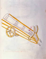 Krigskunst: undersøgelse af militærmaskineri. Canon poserer på sit ur, illustration fra 