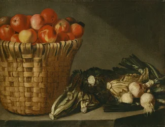 Frugtkurv, kål, chard og løg (olie på lærred)