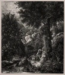 Hvil på flugten til Egypten med et sadlet æsel, 1871.