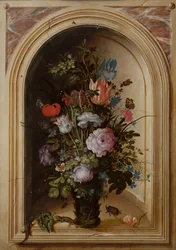 Vase med blomster i en stenniche, 1615