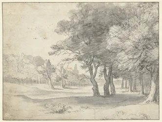Udsigt i Haagse Bos, med Grote Kerk, Haag, i det fjerne